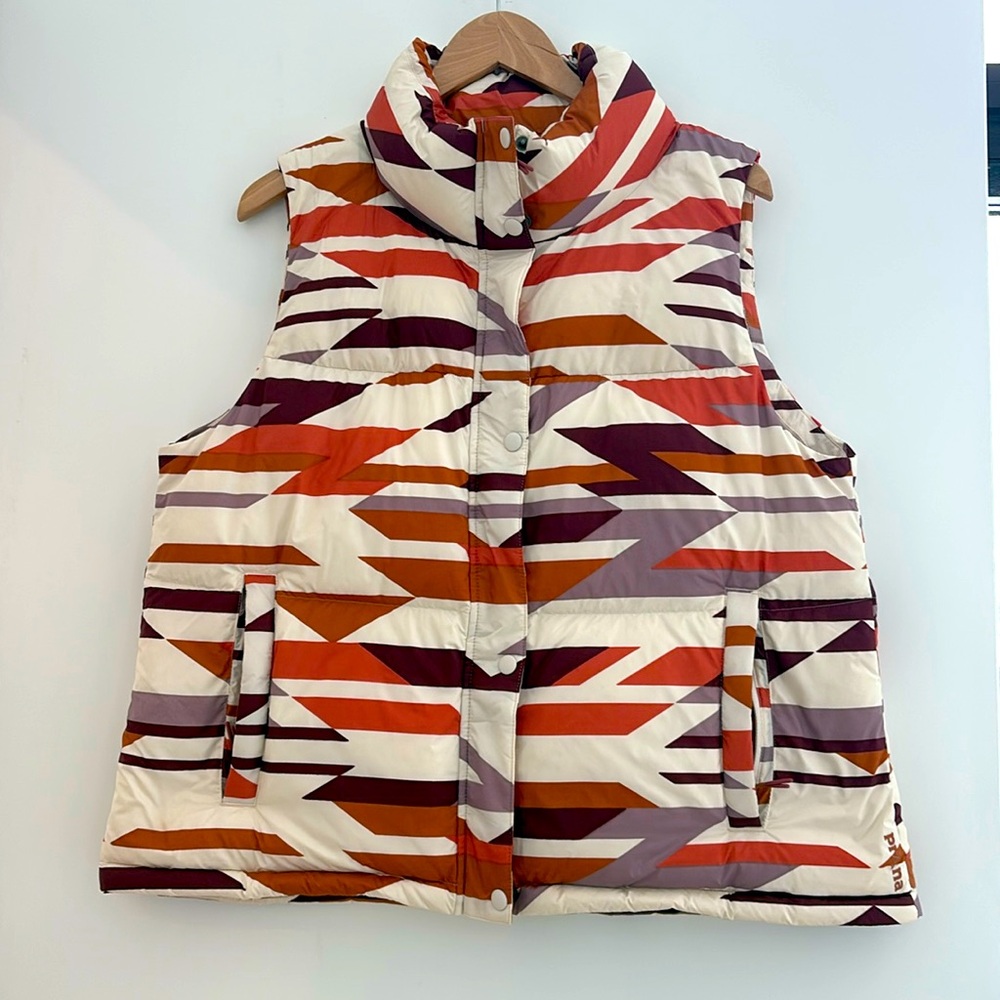 Prana Geometric Puffer Vest - Cream, Orange, Maroon, Purple